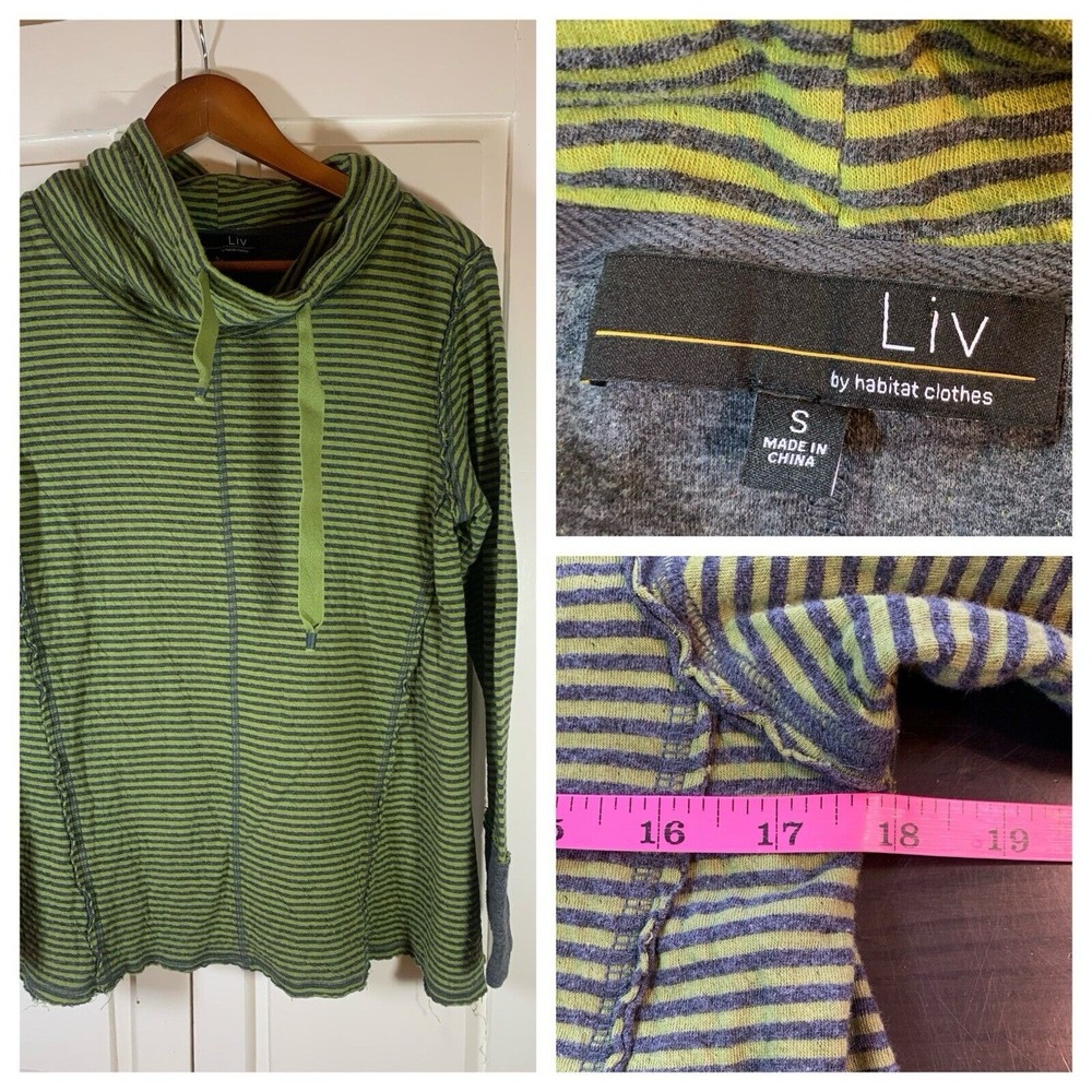 Habitat Clothes to Live In Lagenlook Tunic Sweatshirt Small Green Cowl Neck